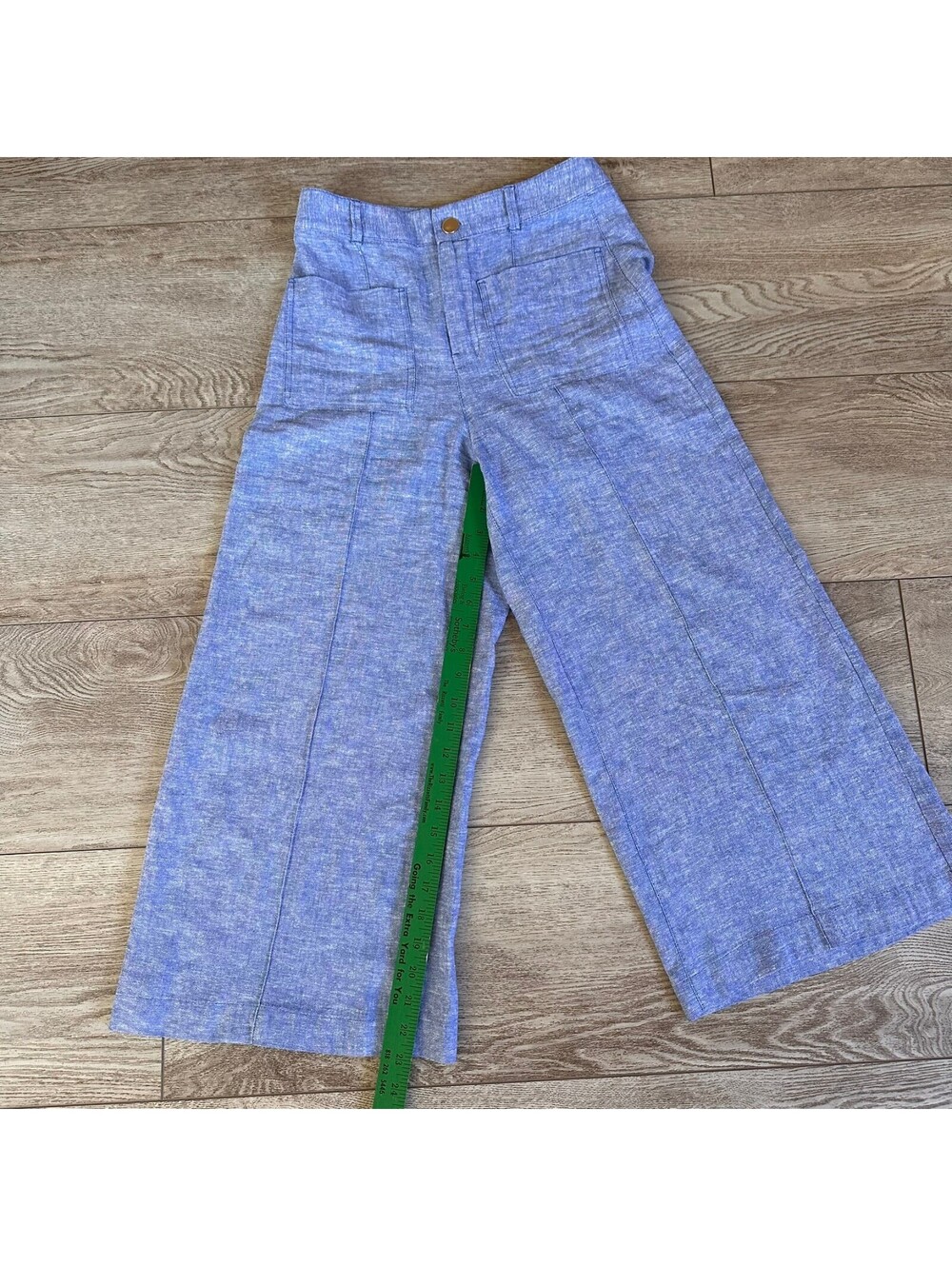 Zara Blue Linen Blend Wide Leg Culotte Pants Front Pocket Women's XS 24